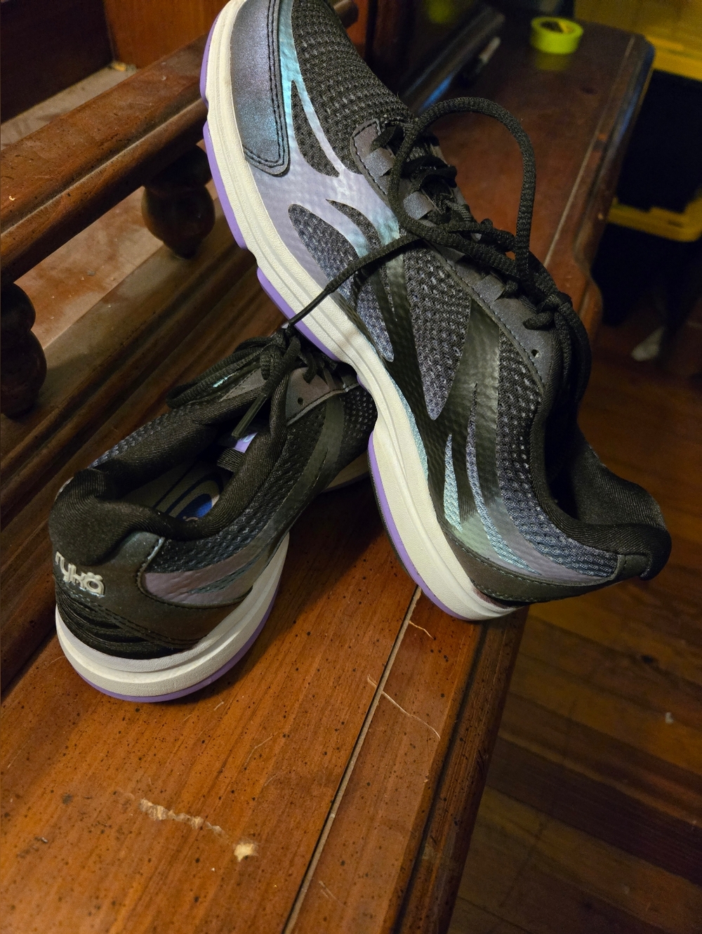 Like NEW Ryka Black Sneakers with Purple and Teal Details